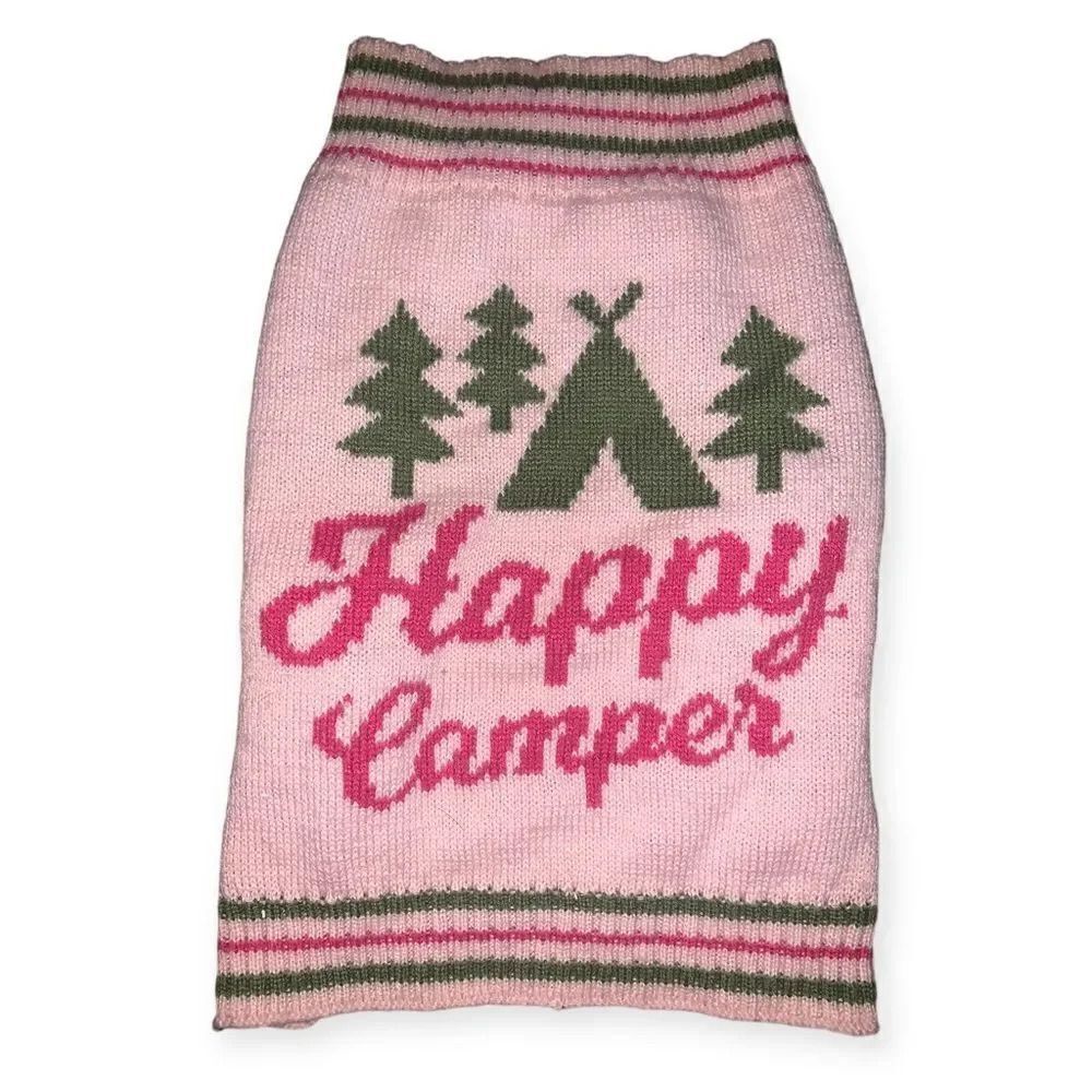 Happy camper knitted dog sweater